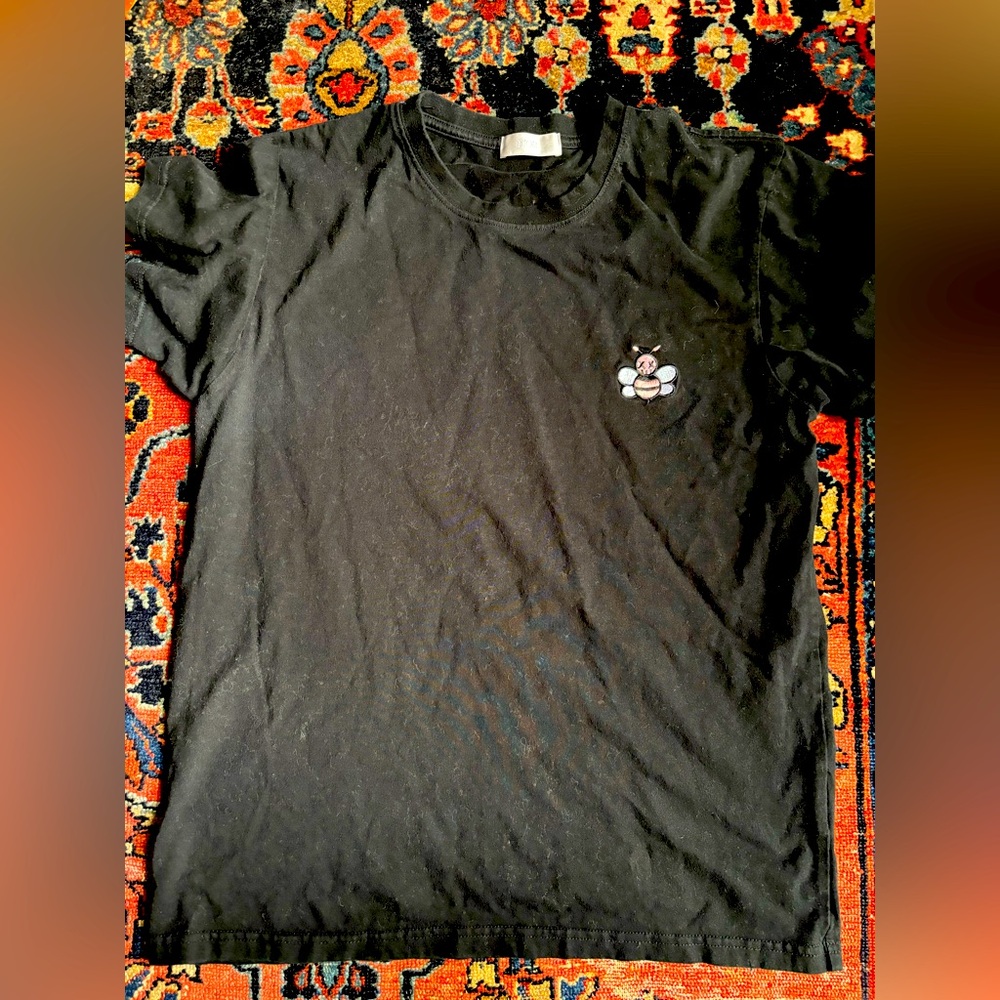 Men's Black DIOR T-Shirt with Embroidered Design Large